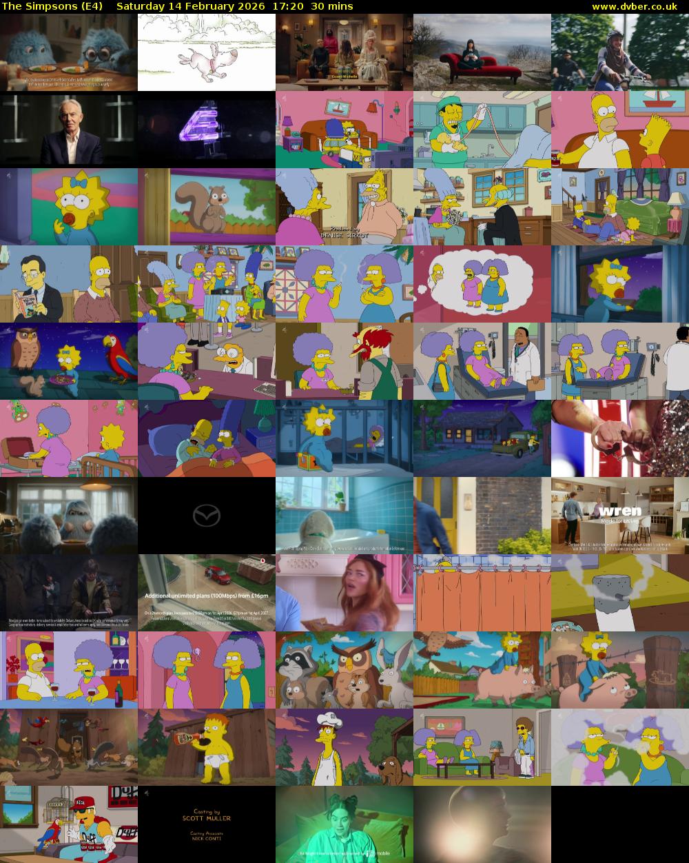 The Simpsons (E4) Saturday 14 February 2026 17:20 - 17:50