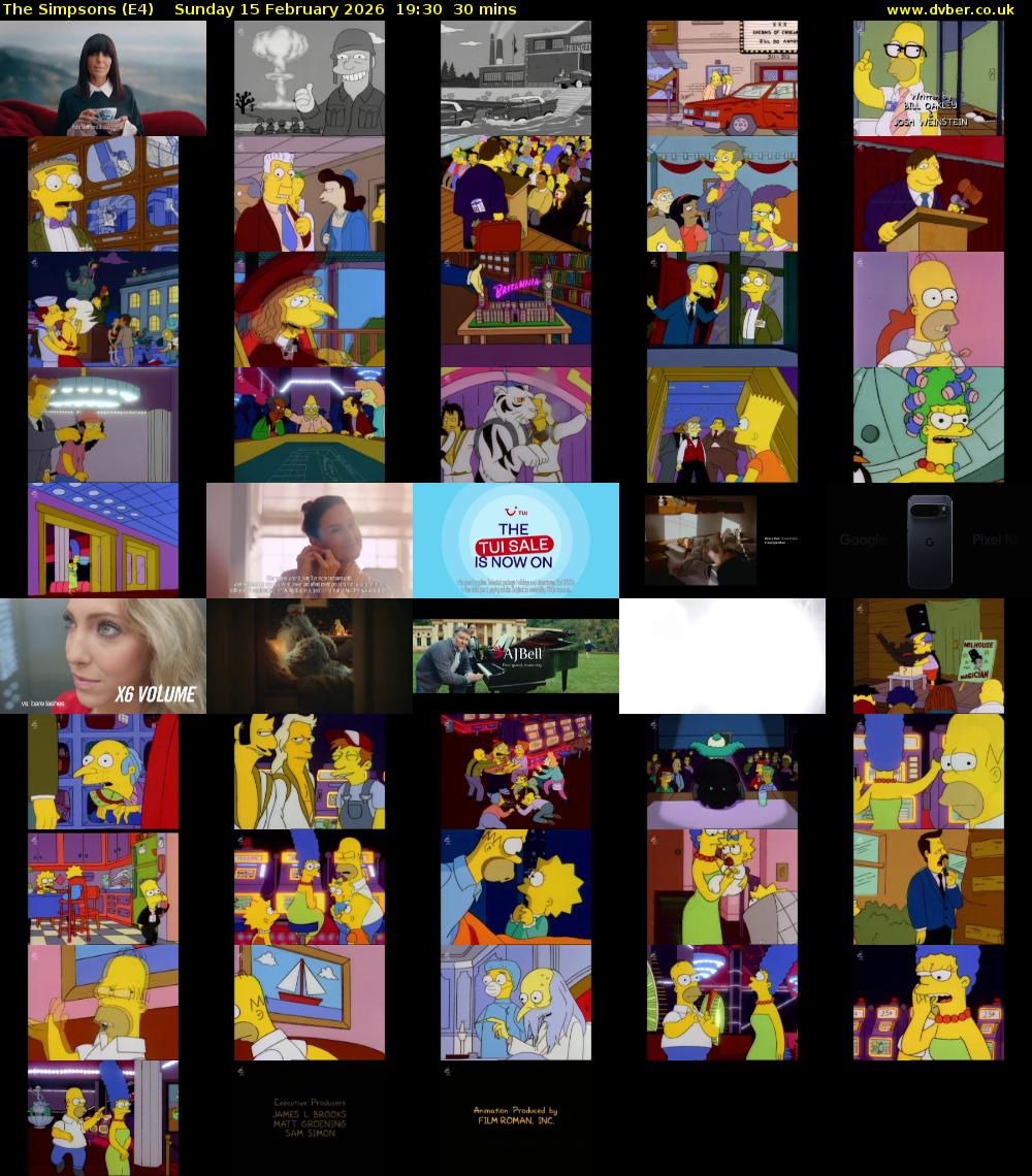 The Simpsons (E4) Sunday 15 February 2026 19:30 - 20:00