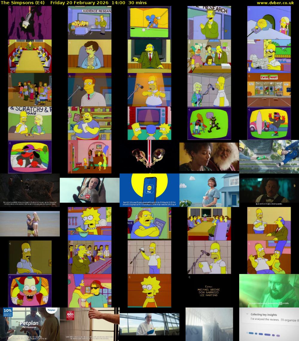 The Simpsons (E4) Friday 20 February 2026 14:00 - 14:30