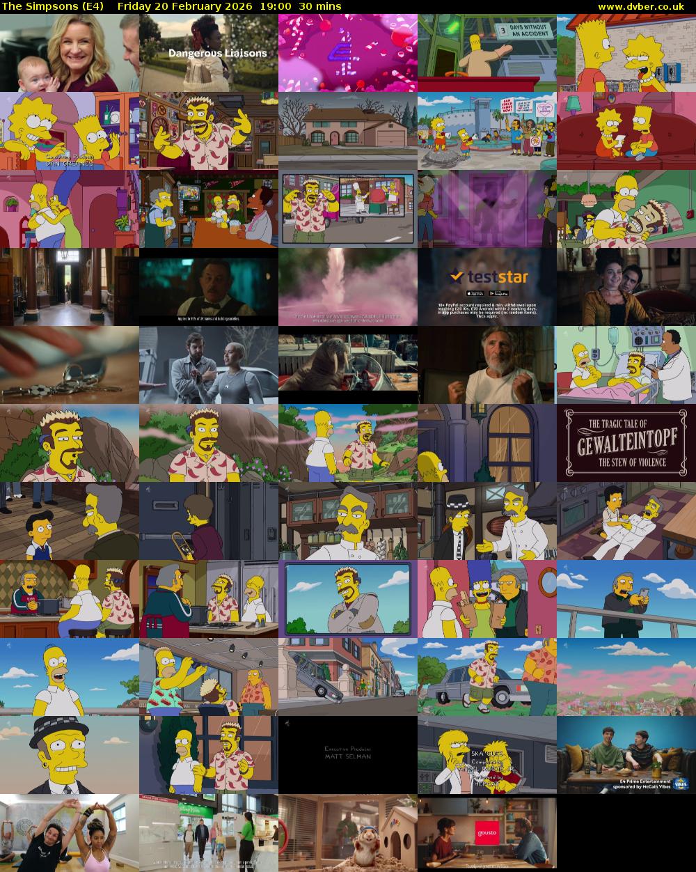 The Simpsons (E4) Friday 20 February 2026 19:00 - 19:30