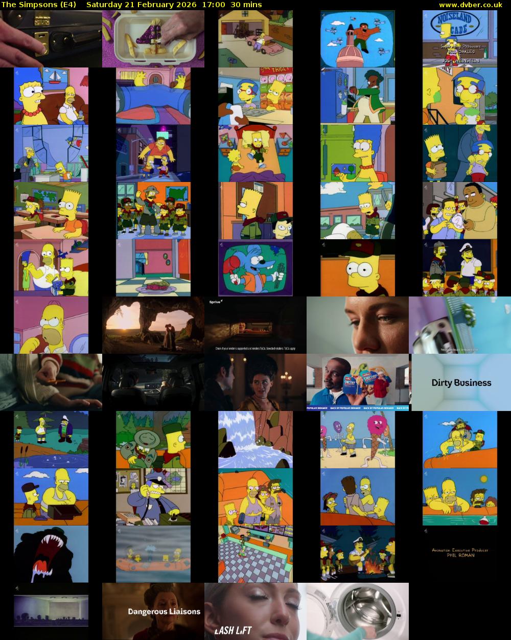 The Simpsons (E4) Saturday 21 February 2026 17:00 - 17:30