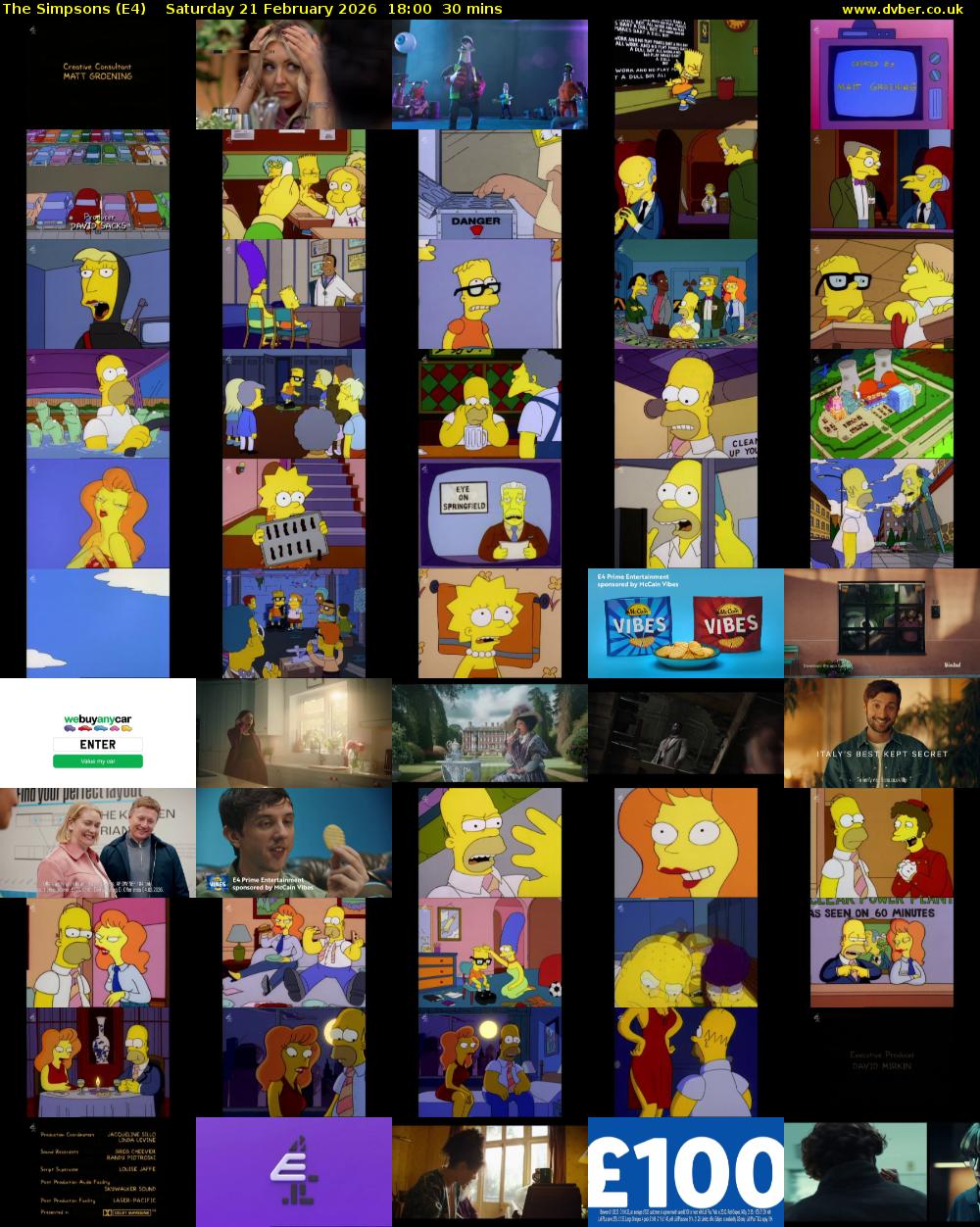 The Simpsons (E4) Saturday 21 February 2026 18:00 - 18:30
