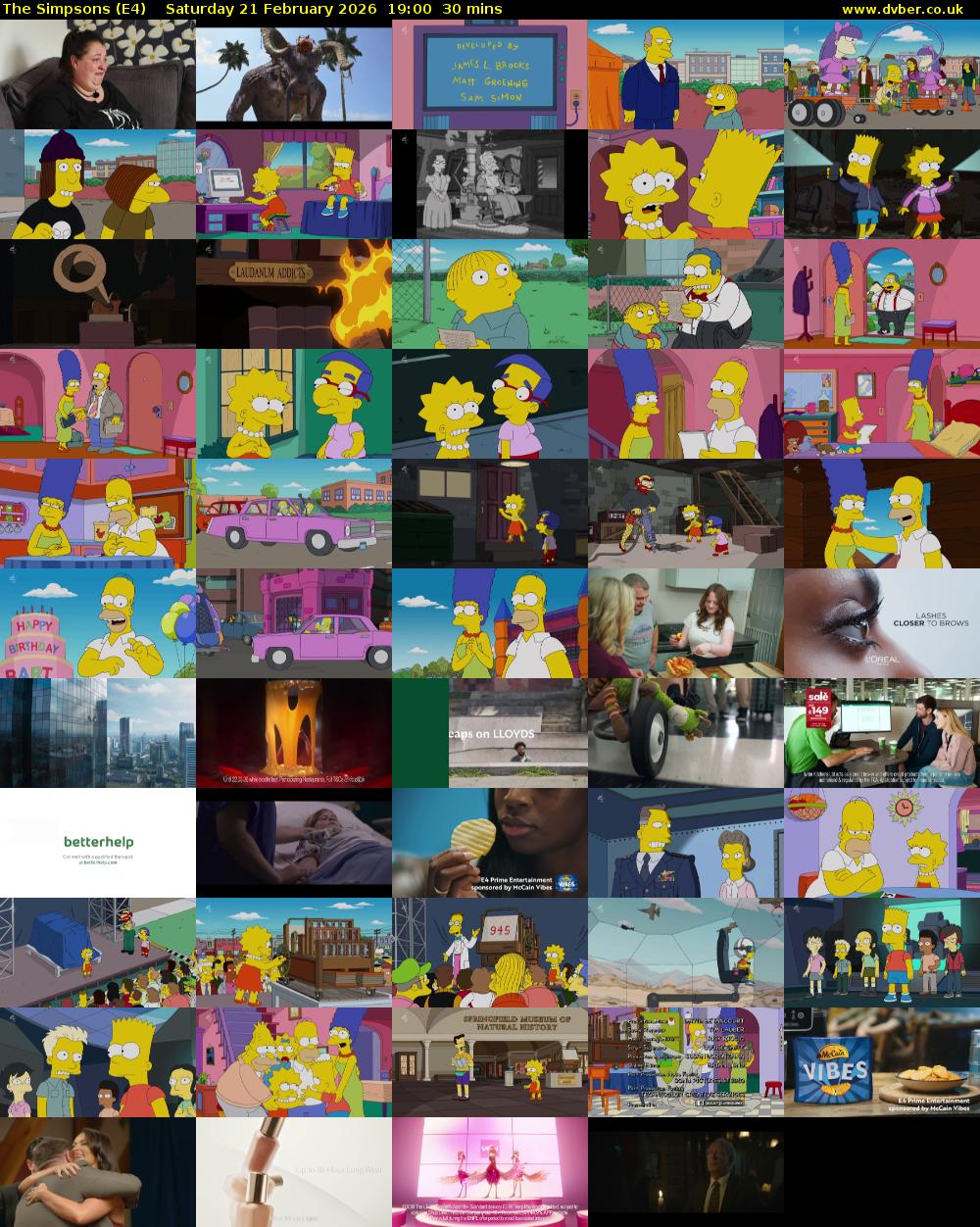 The Simpsons (E4) Saturday 21 February 2026 19:00 - 19:30