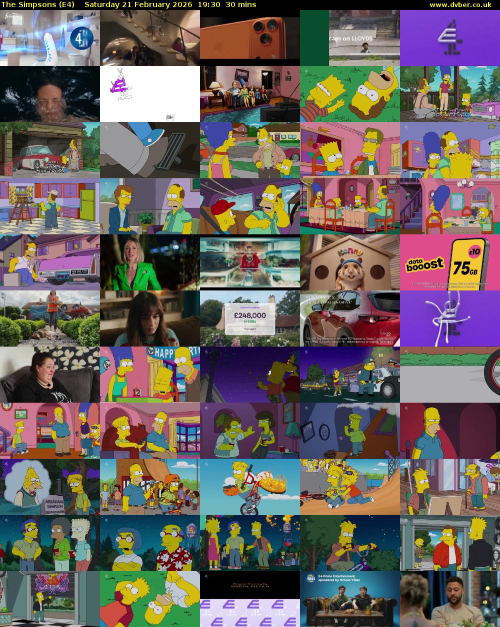 The Simpsons (E4) Saturday 21 February 2026 19:30 - 20:00