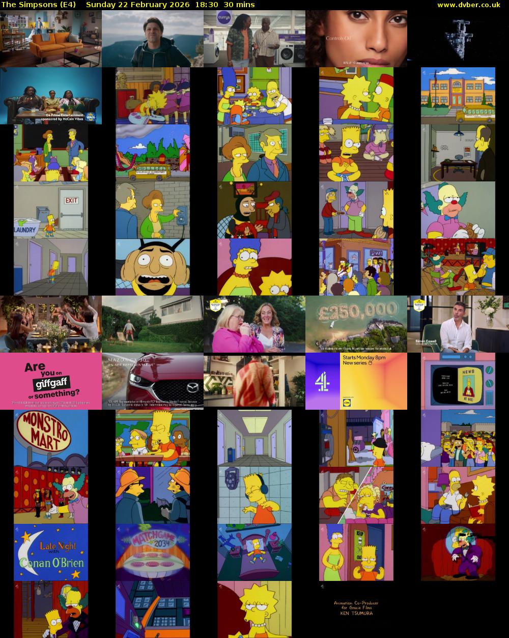 The Simpsons (E4) Sunday 22 February 2026 18:30 - 19:00
