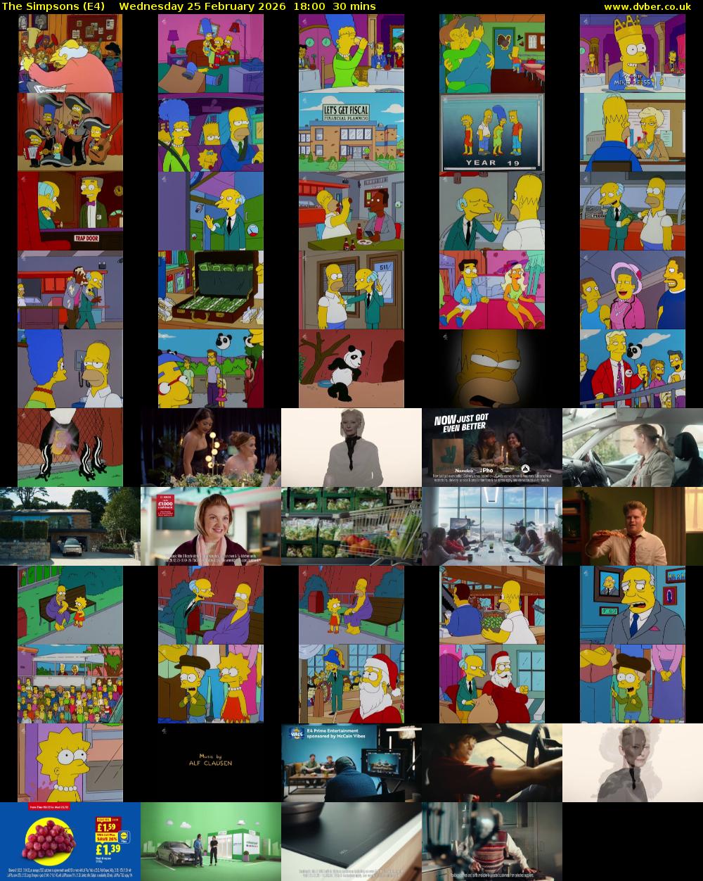 The Simpsons (E4) Wednesday 25 February 2026 18:00 - 18:30