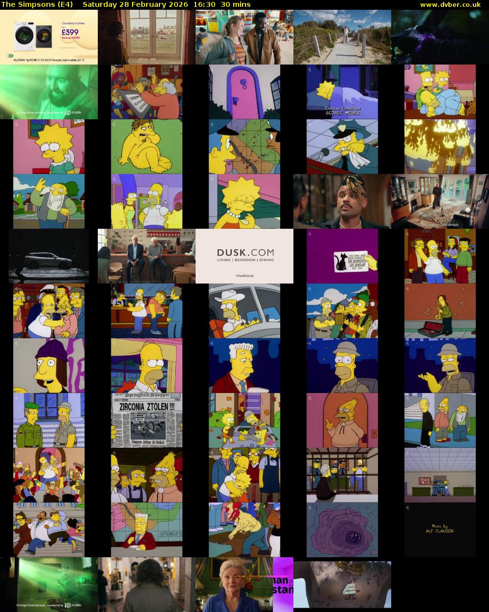 The Simpsons (E4) Saturday 28 February 2026 16:30 - 17:00