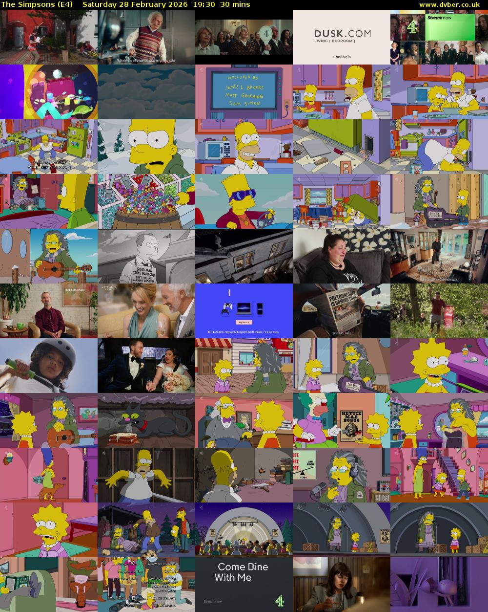 The Simpsons (E4) Saturday 28 February 2026 19:30 - 20:00