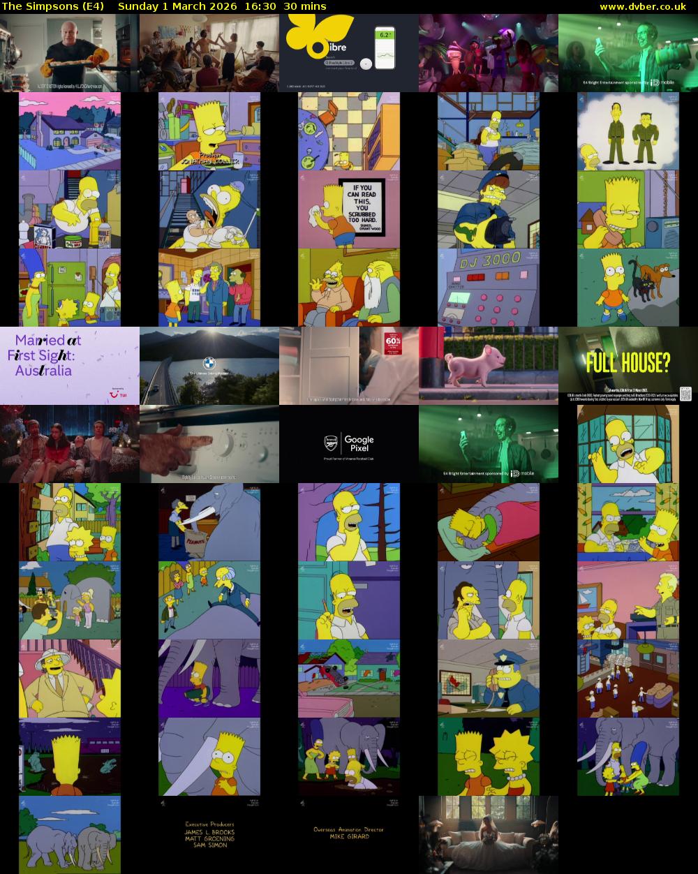 The Simpsons (E4) Sunday 1 March 2026 16:30 - 17:00