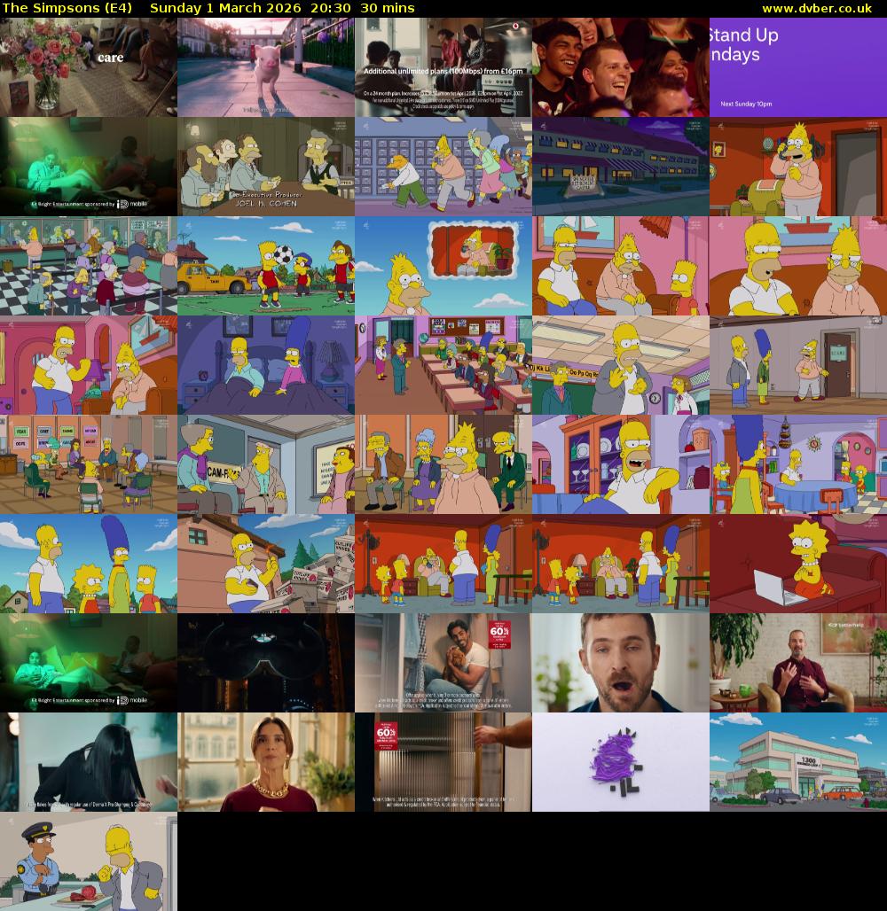 The Simpsons (E4) Sunday 1 March 2026 20:30 - 21:00