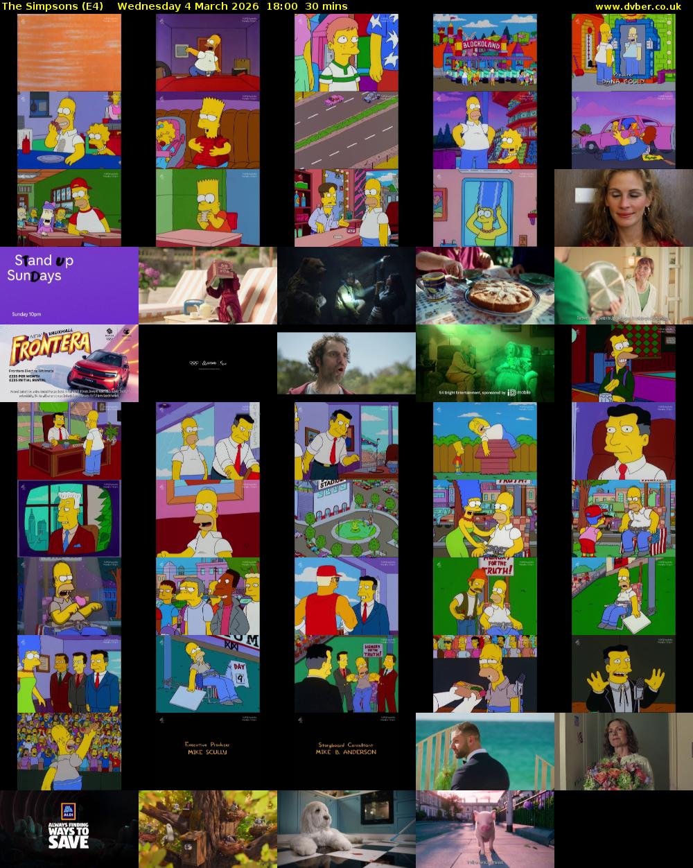 The Simpsons (E4) Wednesday 4 March 2026 18:00 - 18:30
