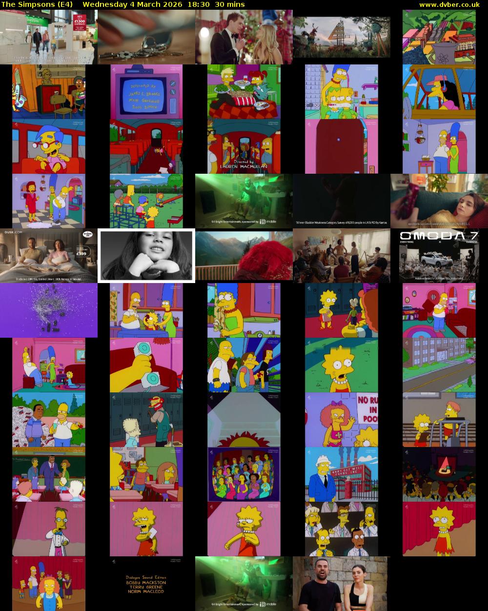 The Simpsons (E4) Wednesday 4 March 2026 18:30 - 19:00