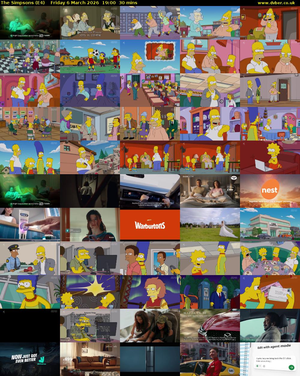 The Simpsons (E4) Friday 6 March 2026 19:00 - 19:30