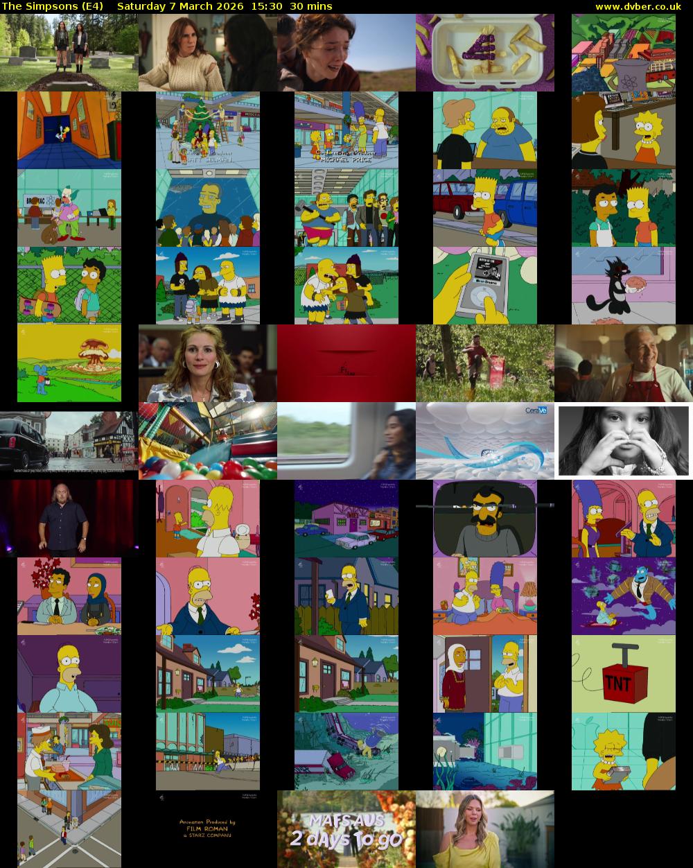 The Simpsons (E4) Saturday 7 March 2026 15:30 - 16:00