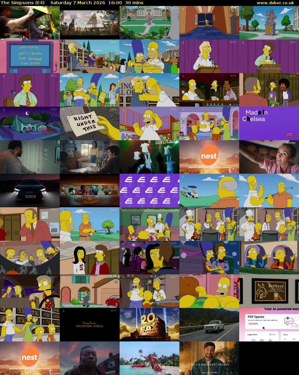 The Simpsons (E4) Saturday 7 March 2026 16:00 - 16:30