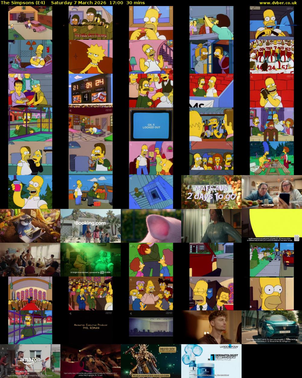 The Simpsons (E4) Saturday 7 March 2026 17:00 - 17:30