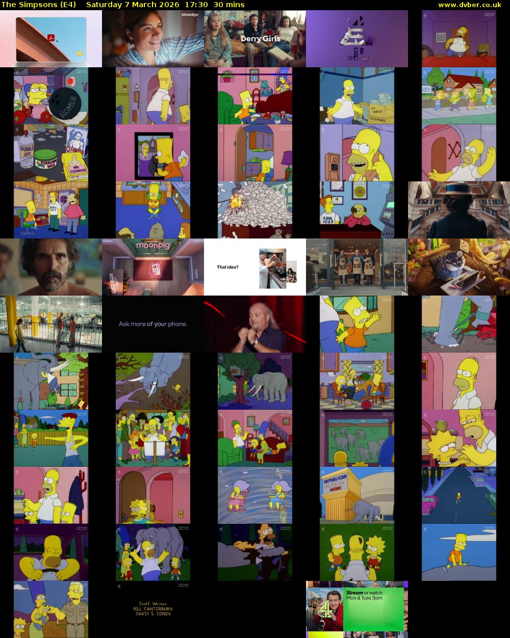 The Simpsons (E4) Saturday 7 March 2026 17:30 - 18:00