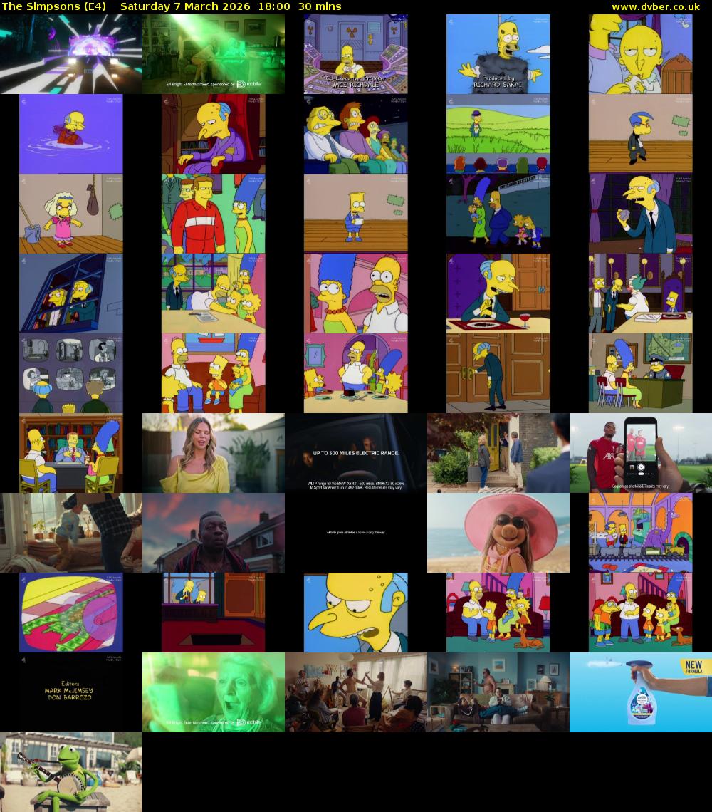 The Simpsons (E4) Saturday 7 March 2026 18:00 - 18:30