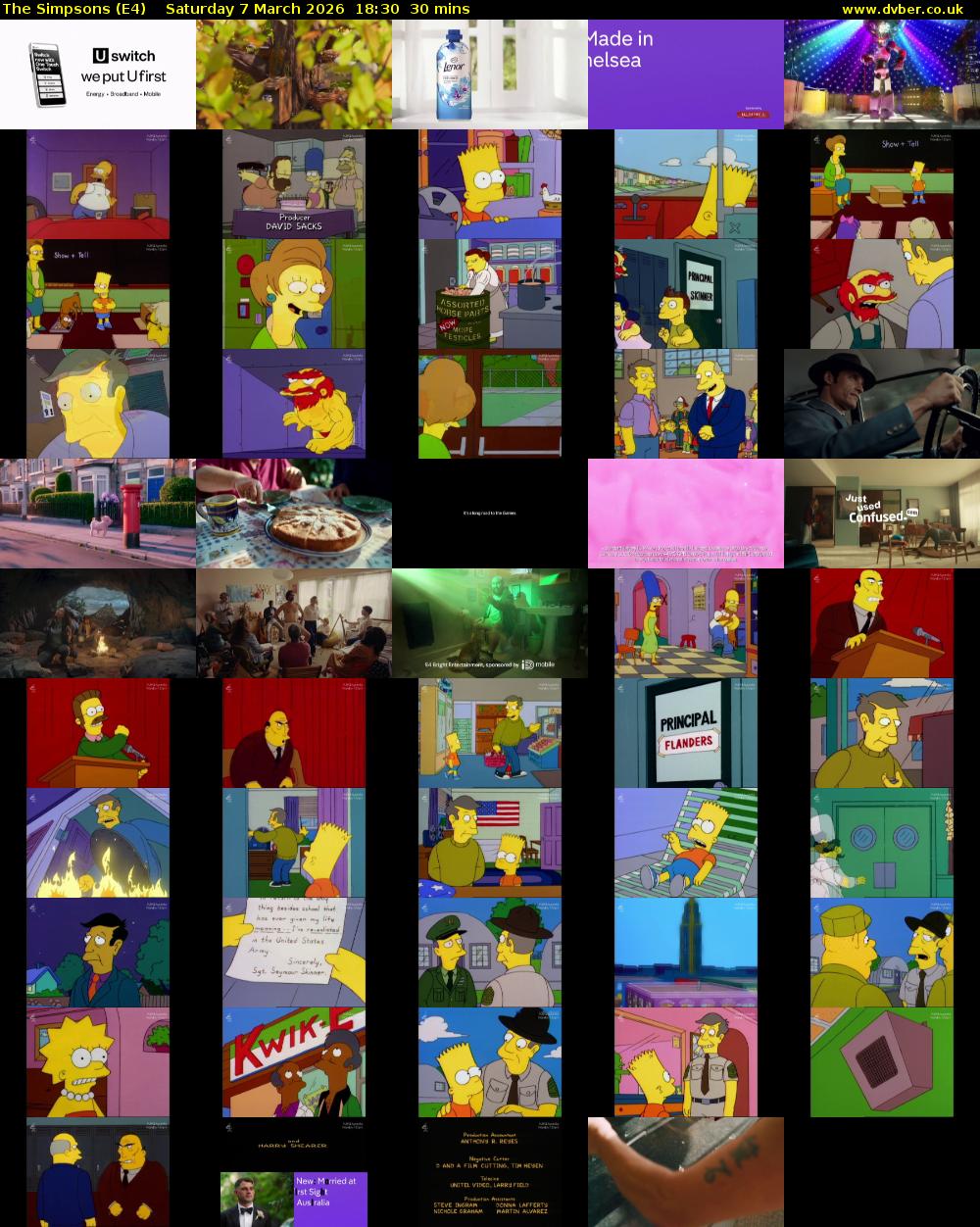 The Simpsons (E4) Saturday 7 March 2026 18:30 - 19:00