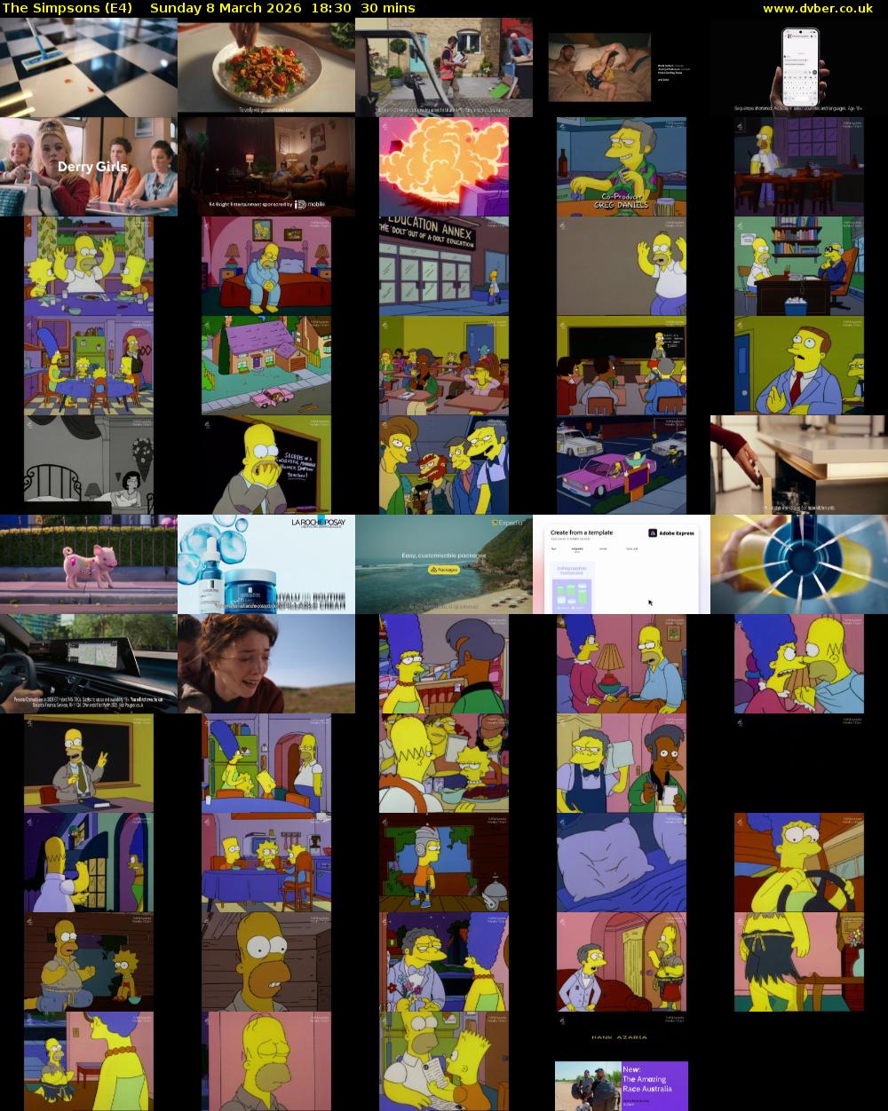 The Simpsons (E4) Sunday 8 March 2026 18:30 - 19:00