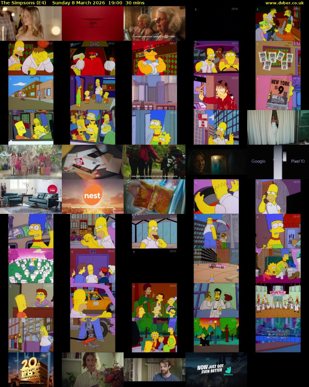 The Simpsons (E4) Sunday 8 March 2026 19:00 - 19:30
