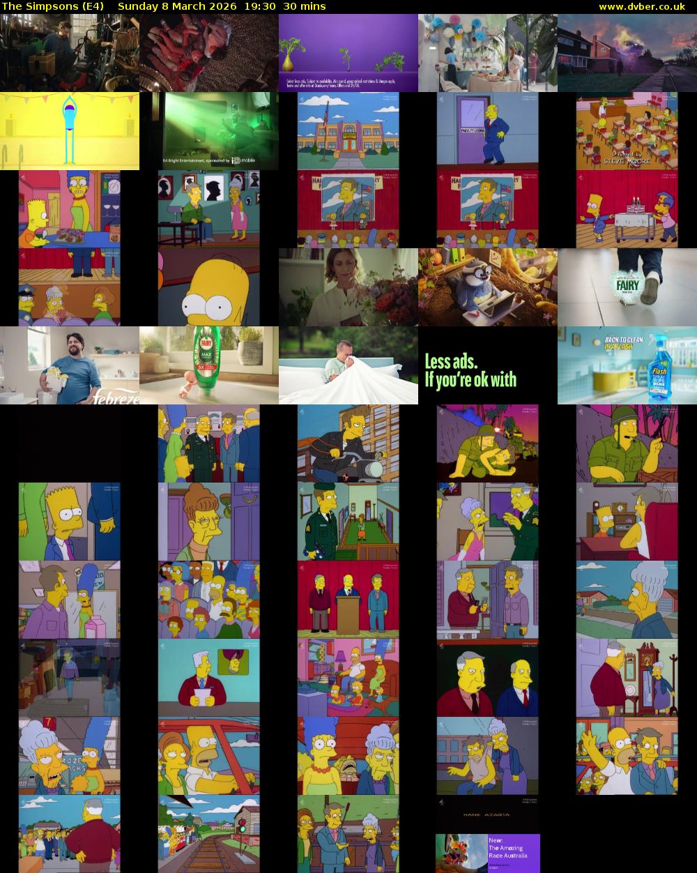The Simpsons (E4) Sunday 8 March 2026 19:30 - 20:00