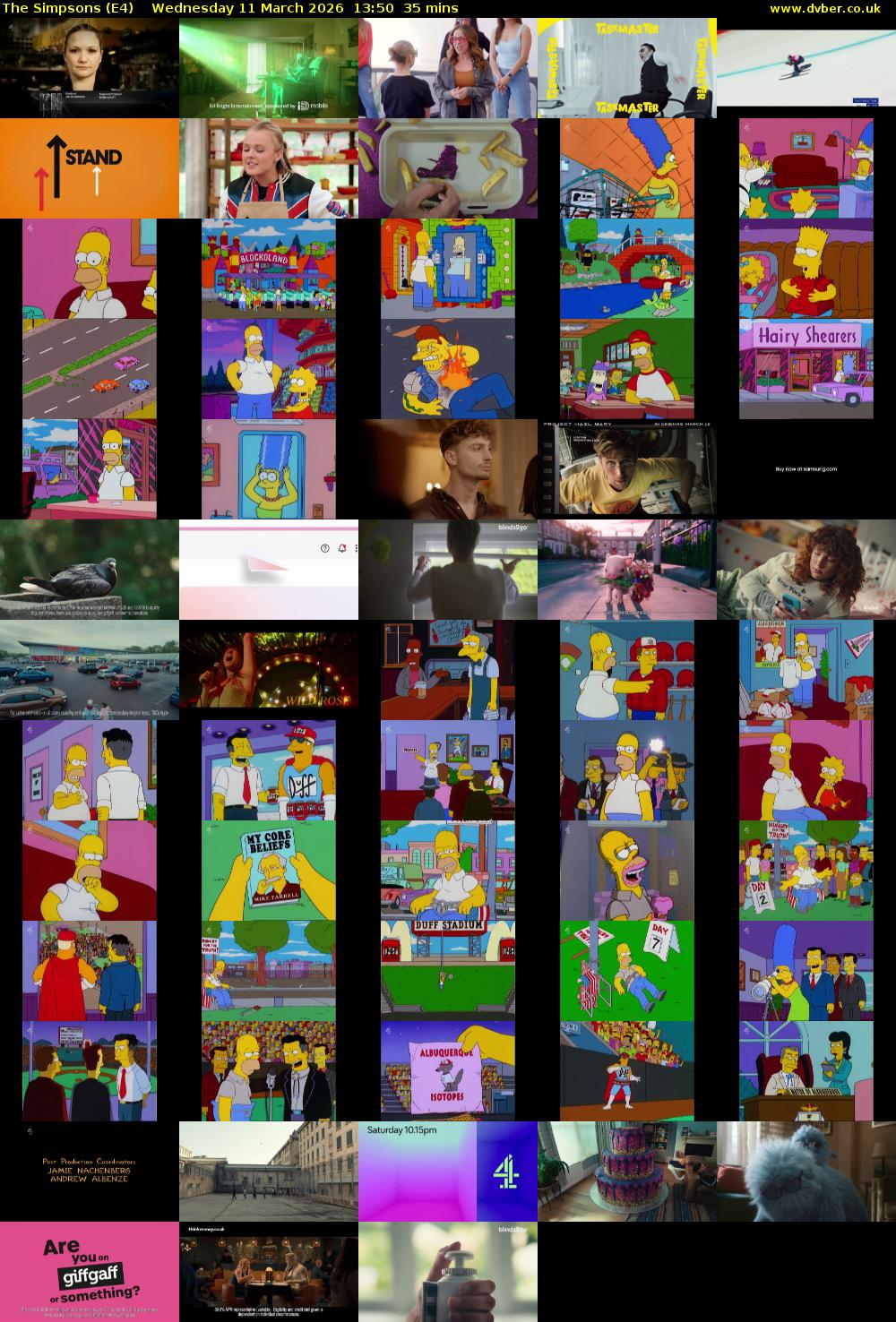 The Simpsons (E4) Wednesday 11 March 2026 13:50 - 14:25