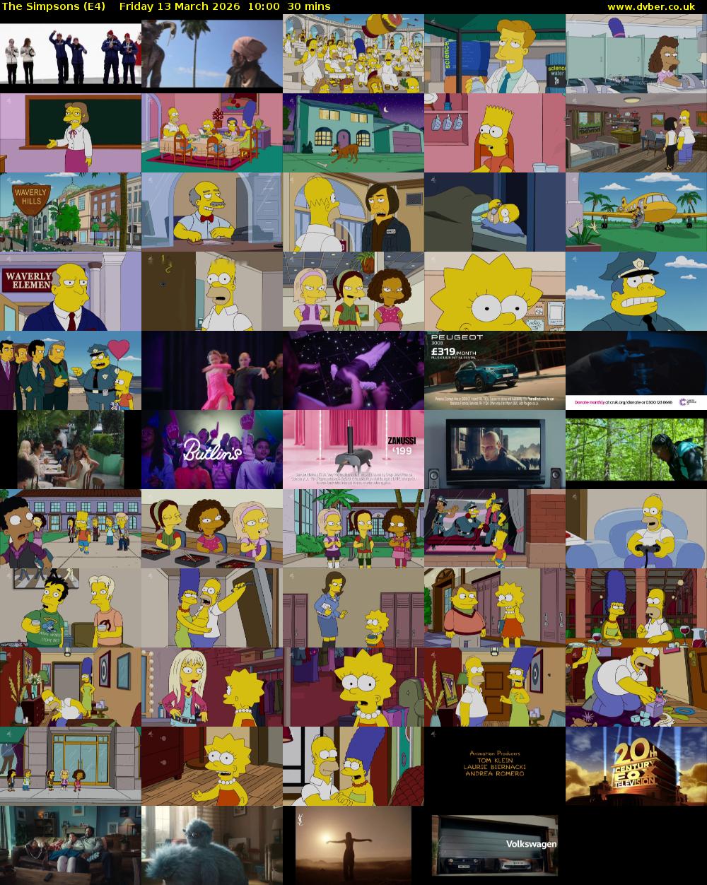 The Simpsons (E4) Friday 13 March 2026 10:00 - 10:30