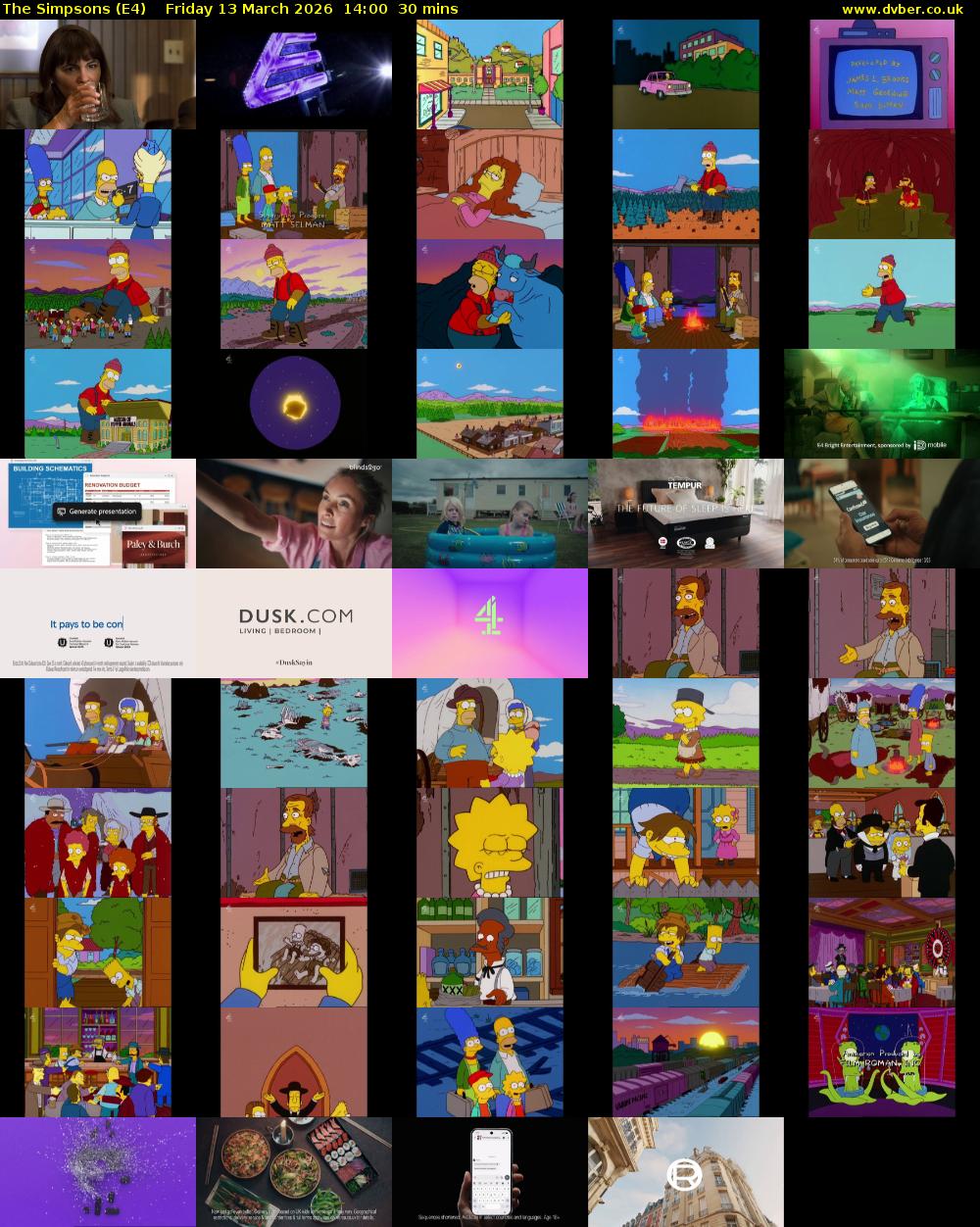 The Simpsons (E4) Friday 13 March 2026 14:00 - 14:30