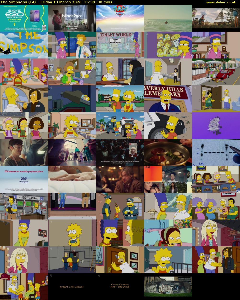 The Simpsons (E4) Friday 13 March 2026 15:30 - 16:00
