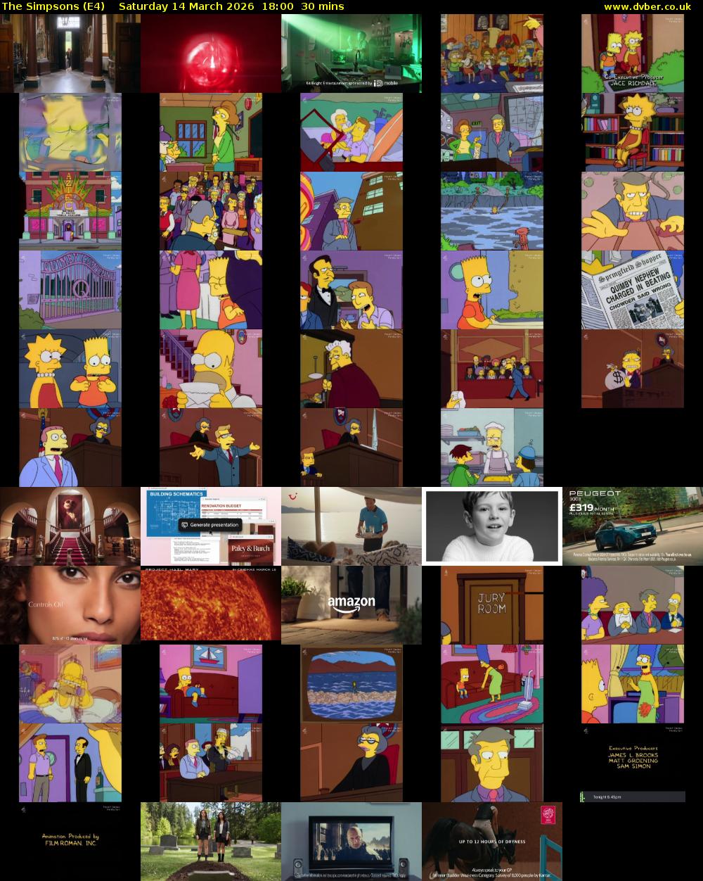 The Simpsons (E4) Saturday 14 March 2026 18:00 - 18:30