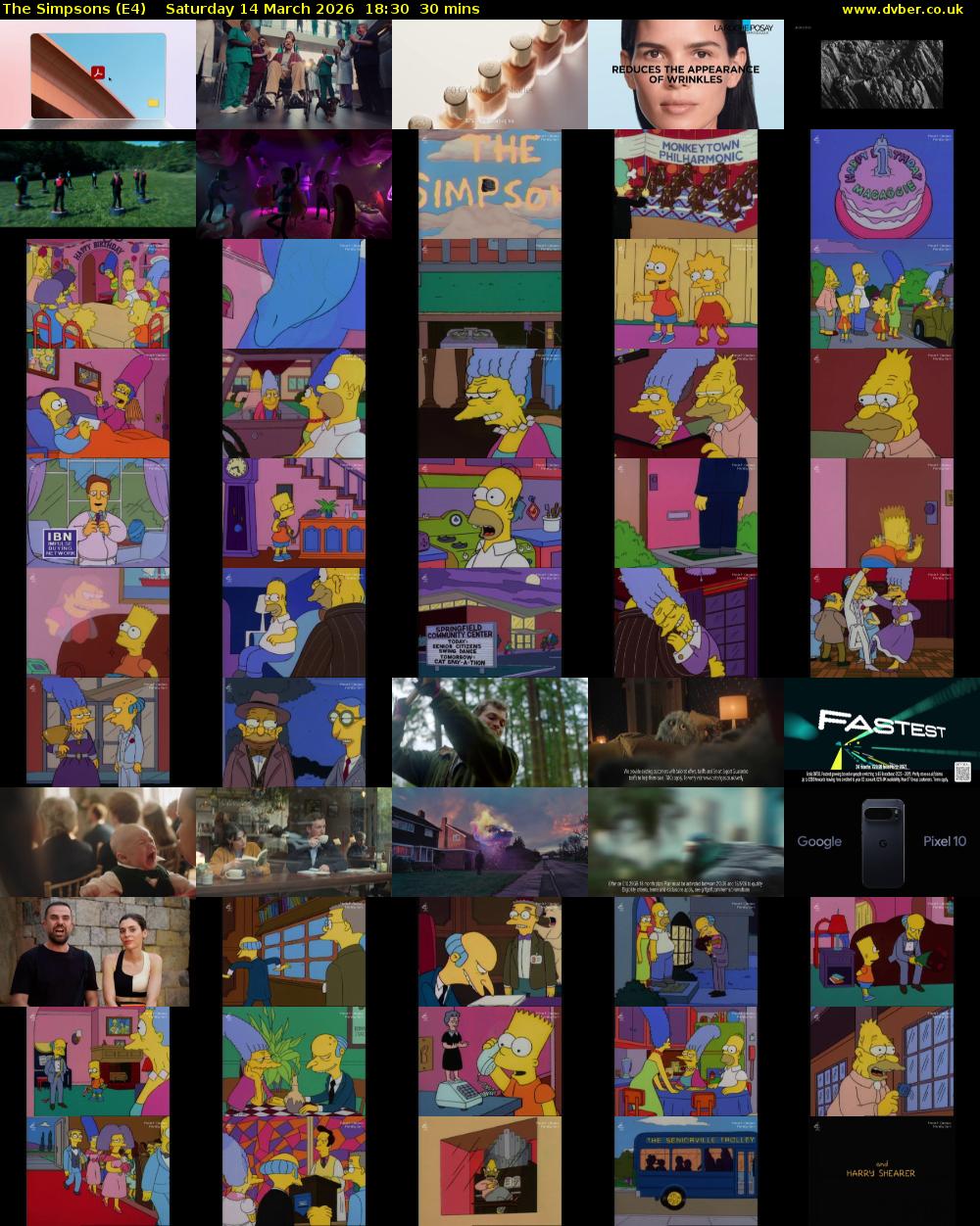 The Simpsons (E4) Saturday 14 March 2026 18:30 - 19:00
