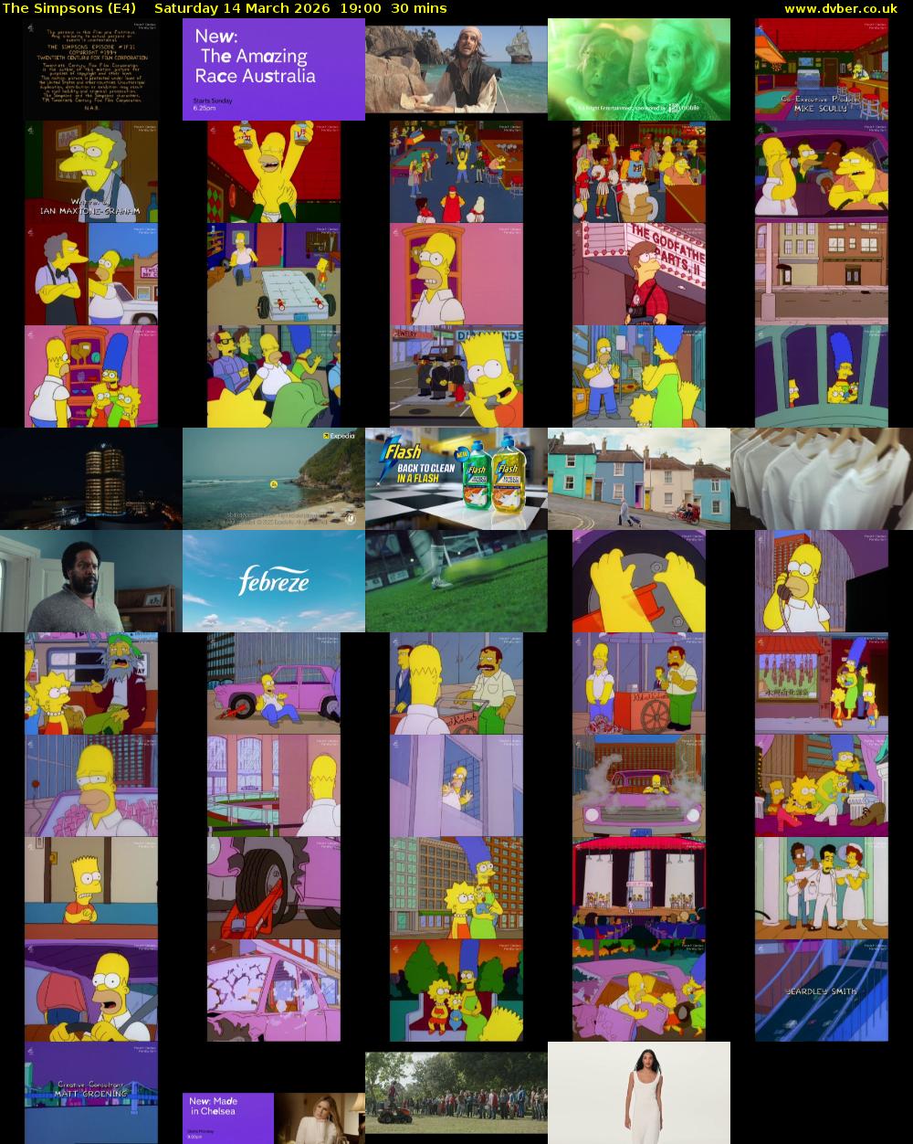 The Simpsons (E4) Saturday 14 March 2026 19:00 - 19:30