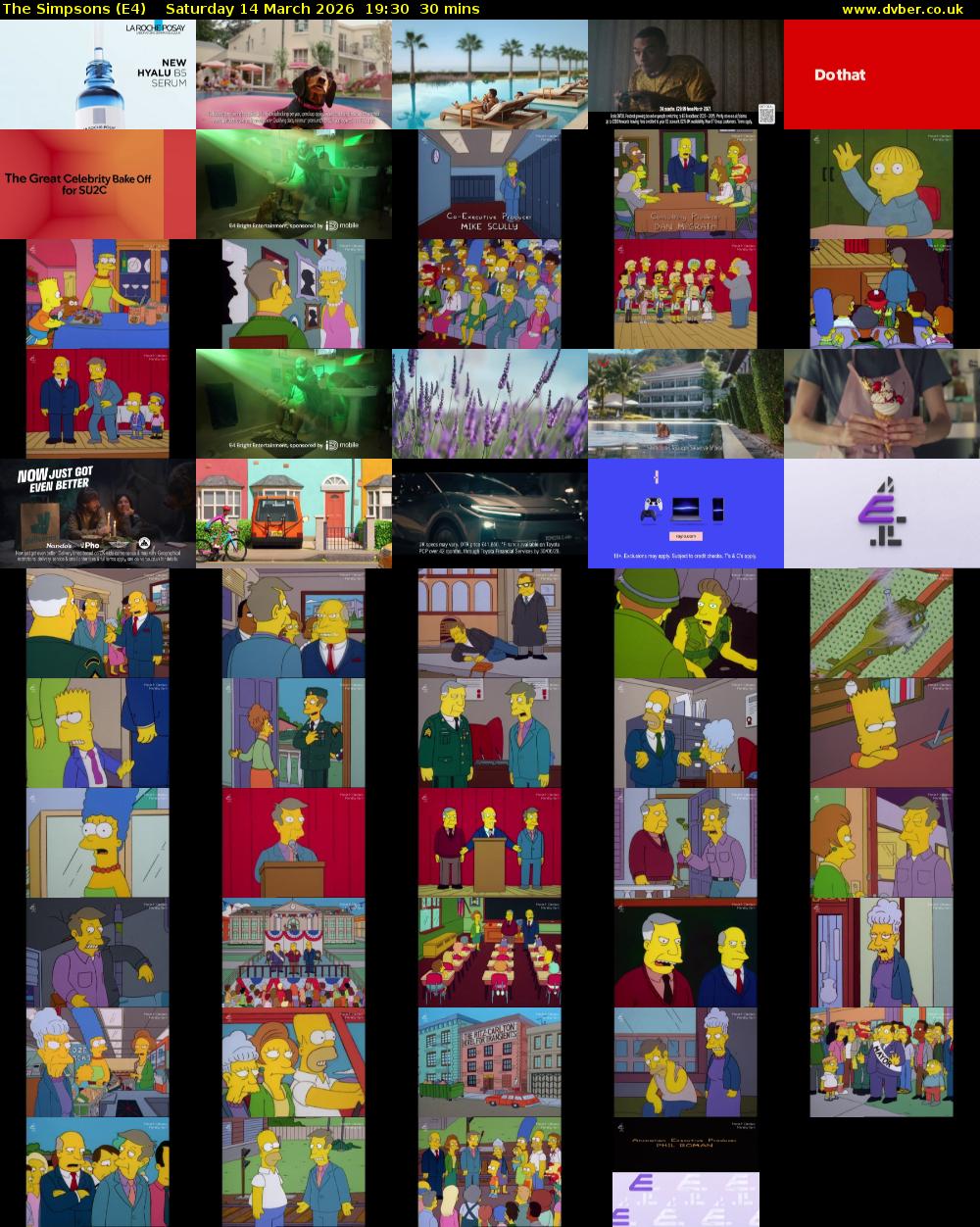 The Simpsons (E4) Saturday 14 March 2026 19:30 - 20:00