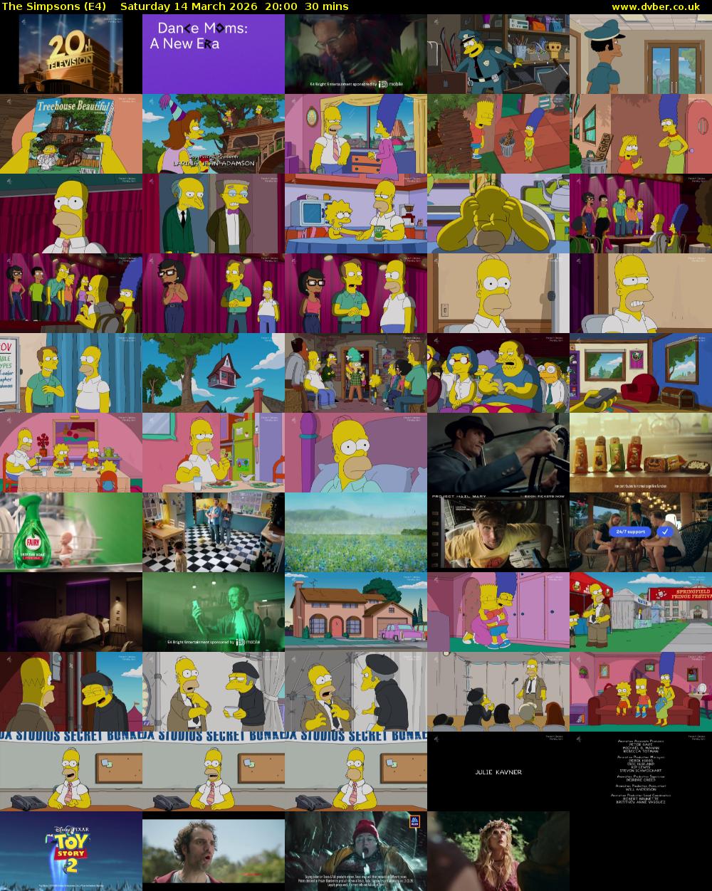 The Simpsons (E4) Saturday 14 March 2026 20:00 - 20:30