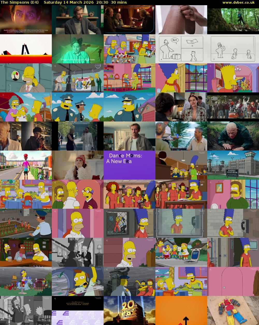 The Simpsons (E4) Saturday 14 March 2026 20:30 - 21:00