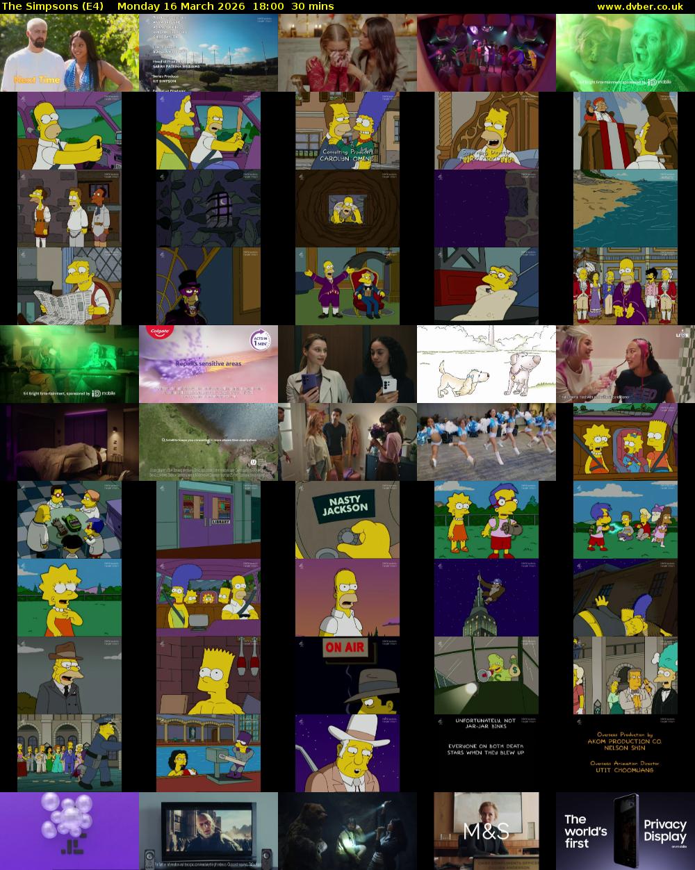 The Simpsons (E4) Monday 16 March 2026 18:00 - 18:30