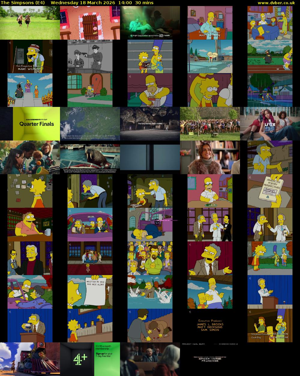 The Simpsons (E4) Wednesday 18 March 2026 14:00 - 14:30