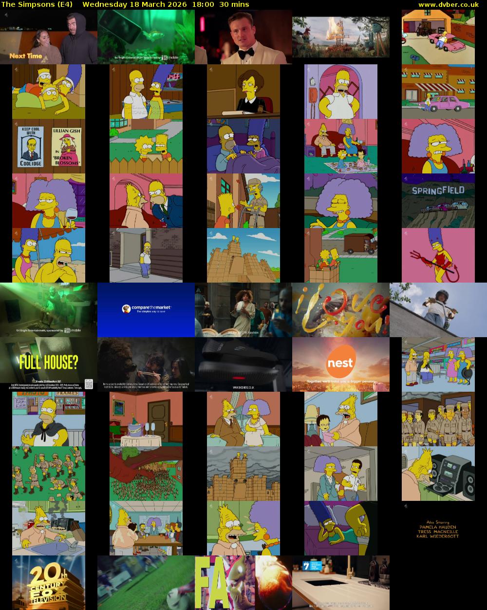 The Simpsons (E4) Wednesday 18 March 2026 18:00 - 18:30