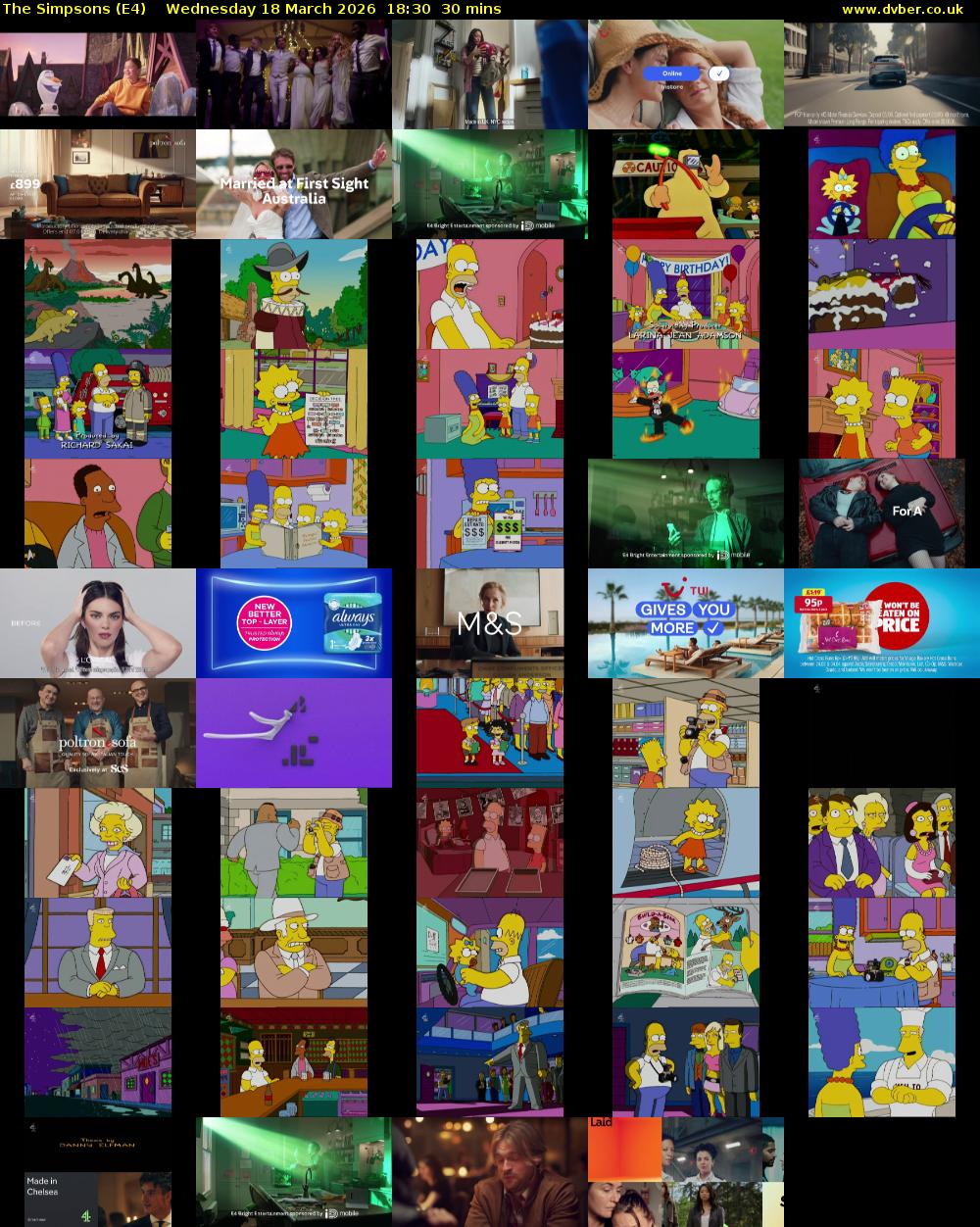 The Simpsons (E4) Wednesday 18 March 2026 18:30 - 19:00