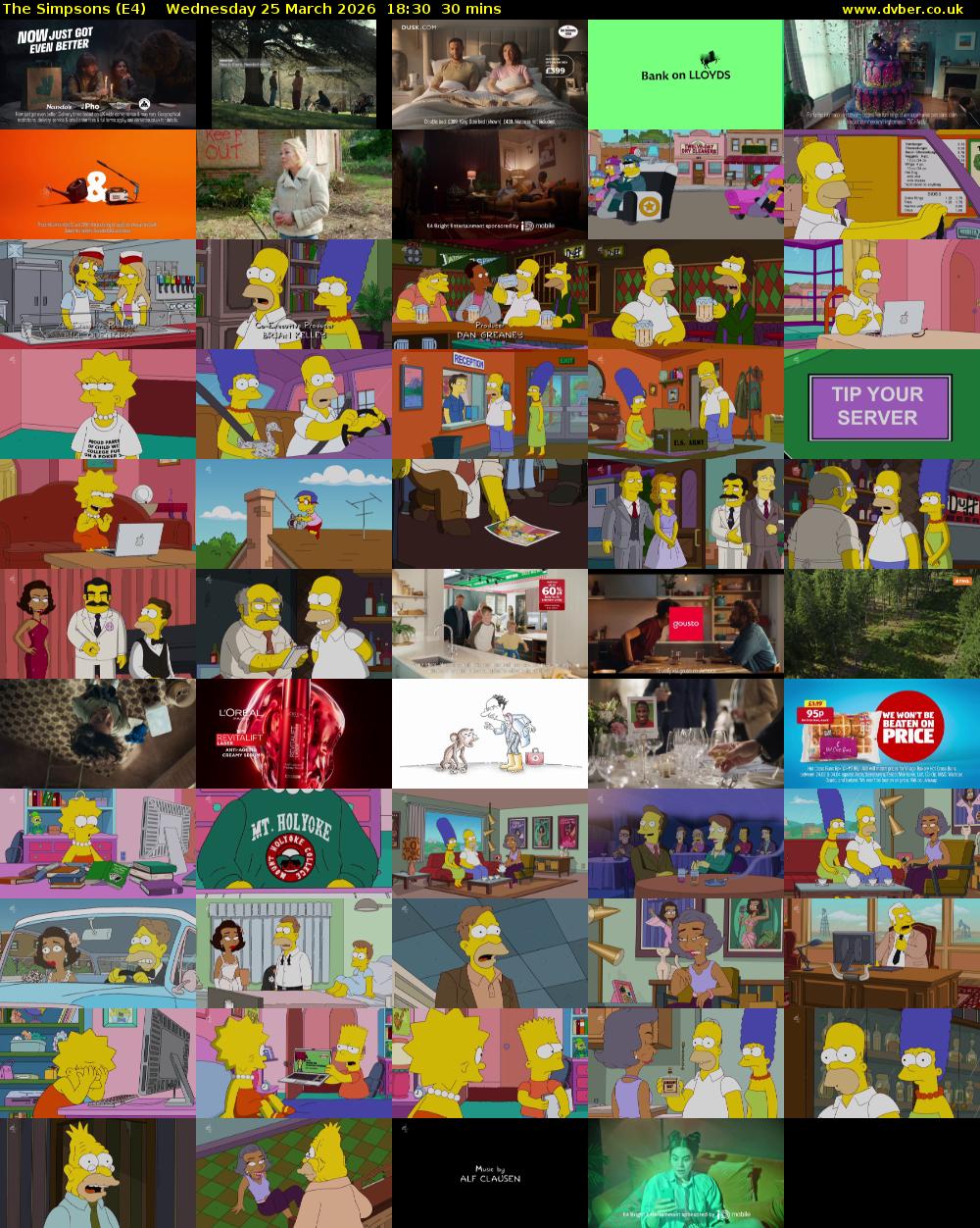 The Simpsons (E4) Wednesday 25 March 2026 18:30 - 19:00