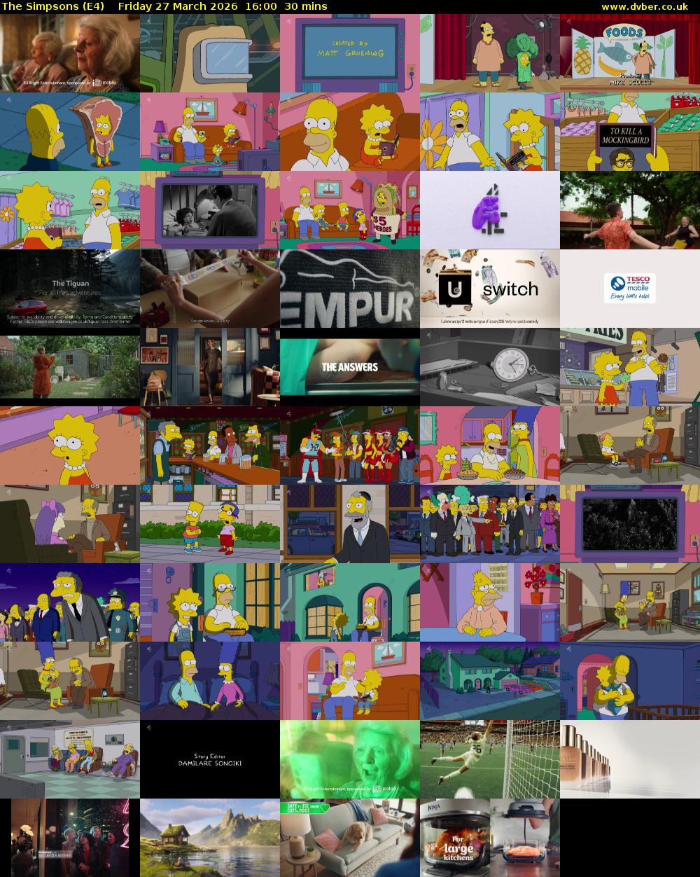 The Simpsons (E4) Friday 27 March 2026 16:00 - 16:30