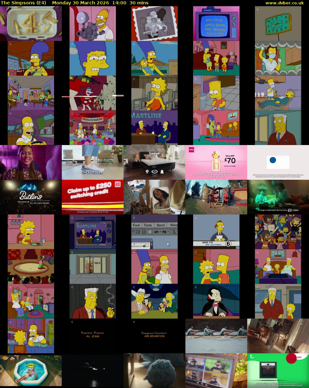 The Simpsons (E4) Monday 30 March 2026 14:00 - 14:30