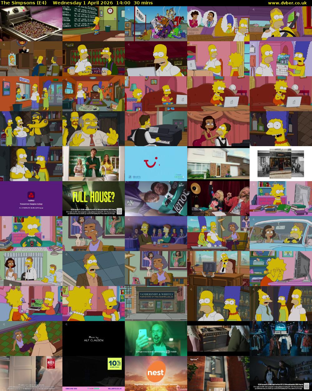 The Simpsons (E4) Wednesday 1 April 2026 14:00 - 14:30