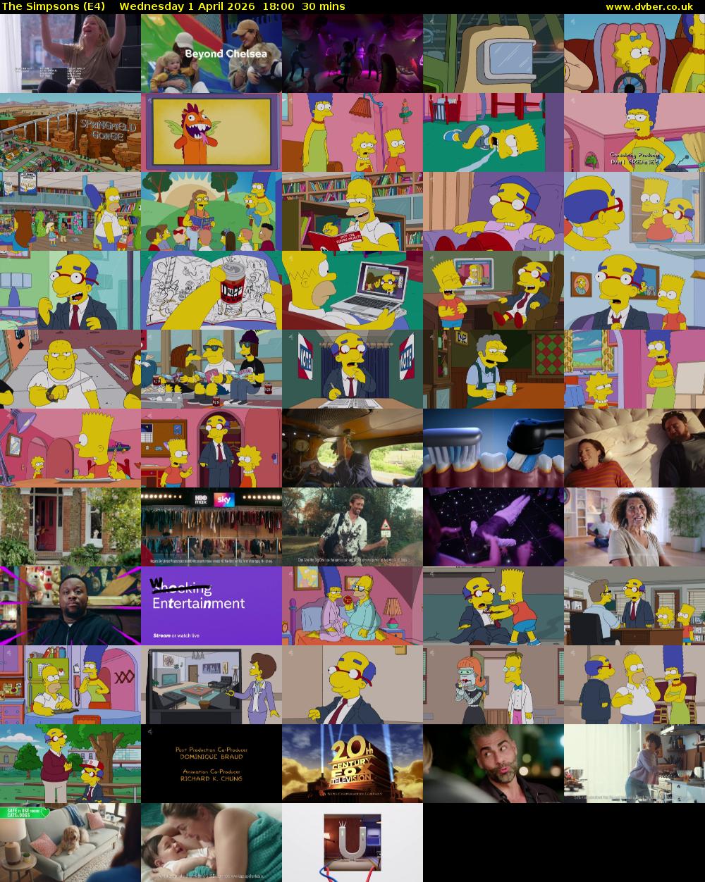 The Simpsons (E4) Wednesday 1 April 2026 18:00 - 18:30