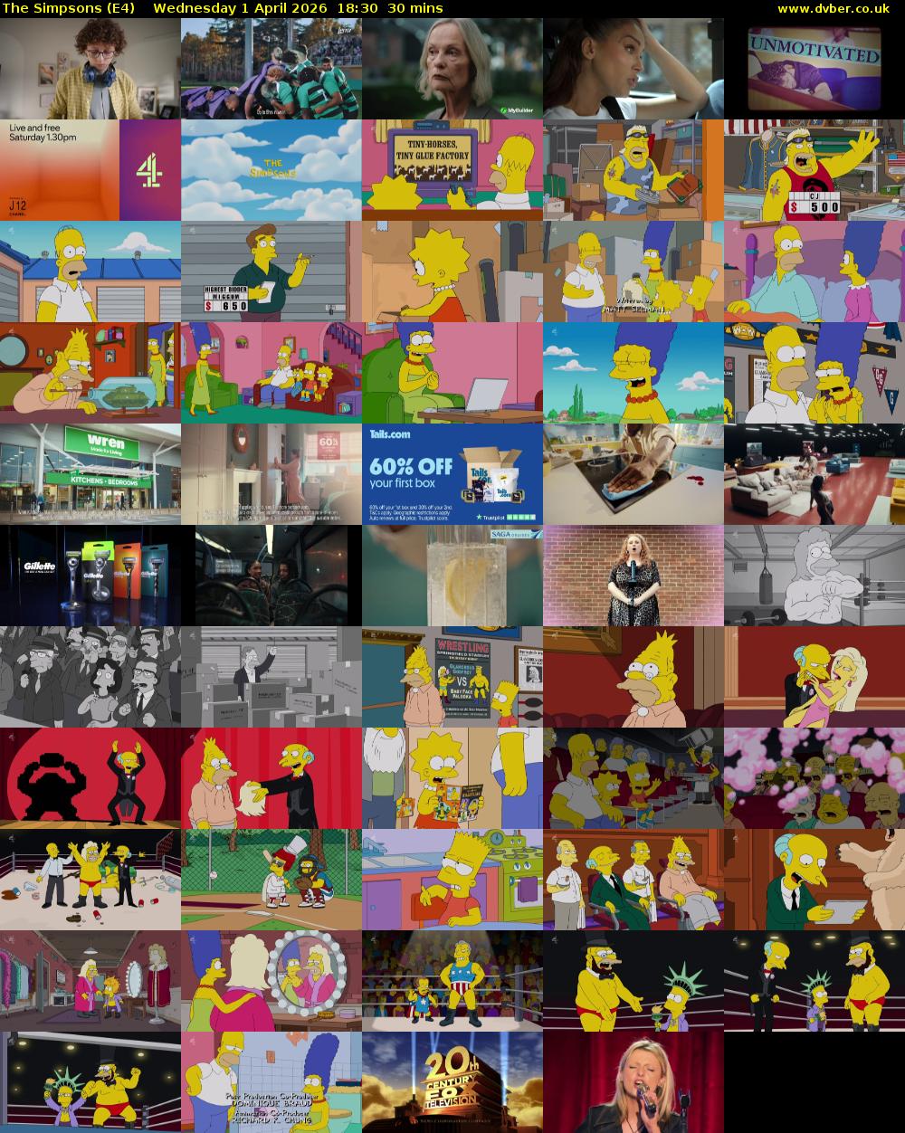 The Simpsons (E4) Wednesday 1 April 2026 18:30 - 19:00