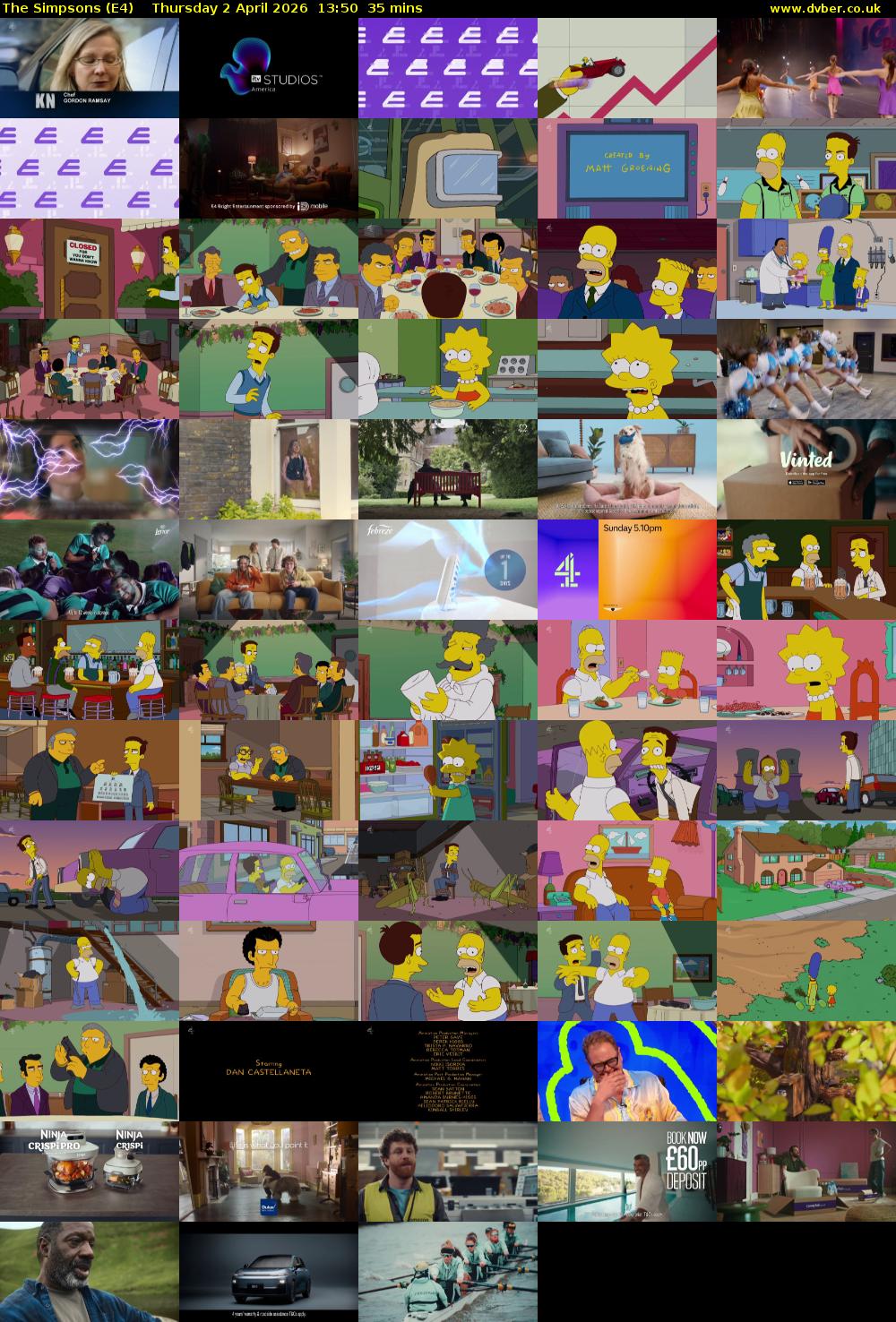 The Simpsons (E4) Thursday 2 April 2026 13:50 - 14:25