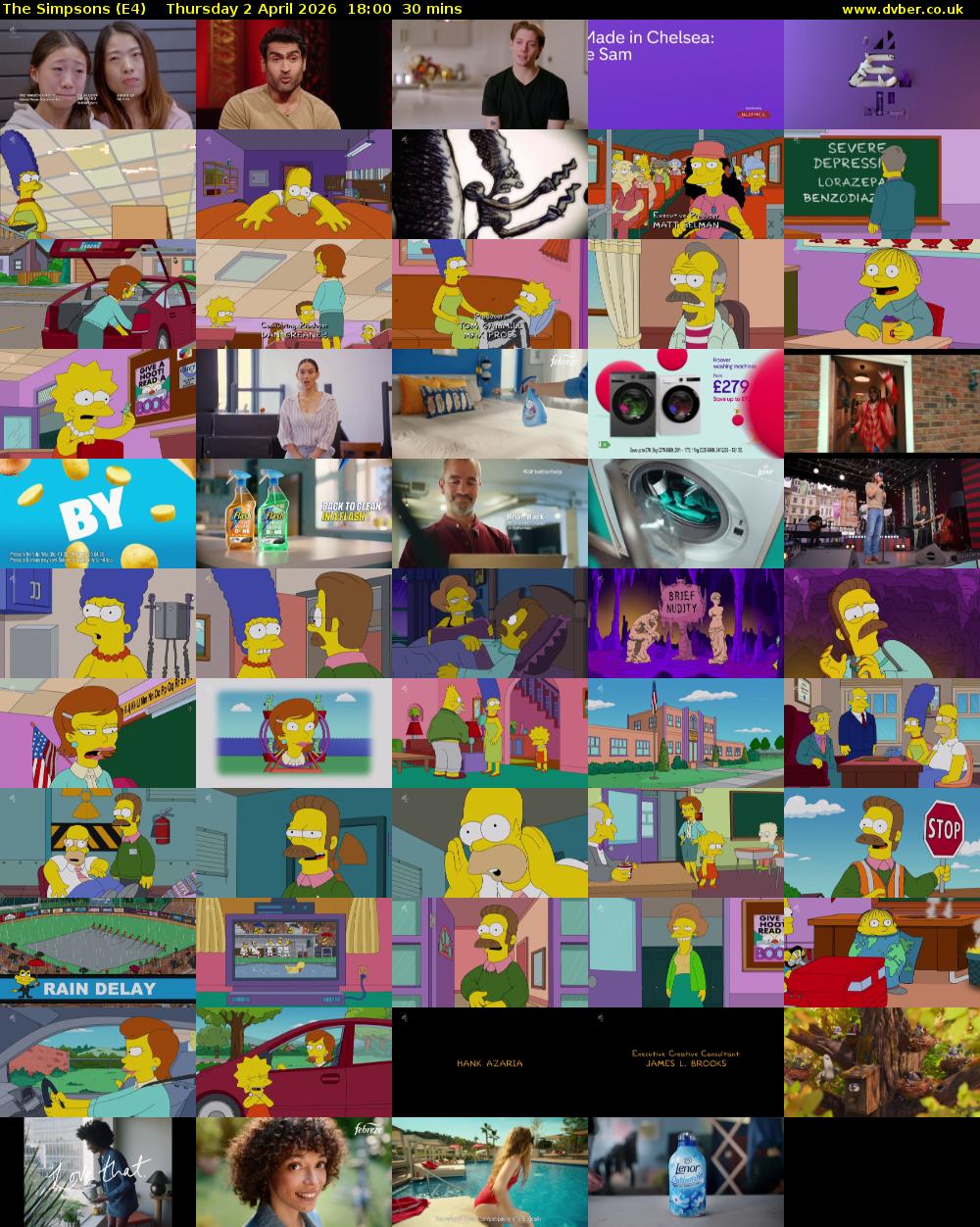 The Simpsons (E4) Thursday 2 April 2026 18:00 - 18:30
