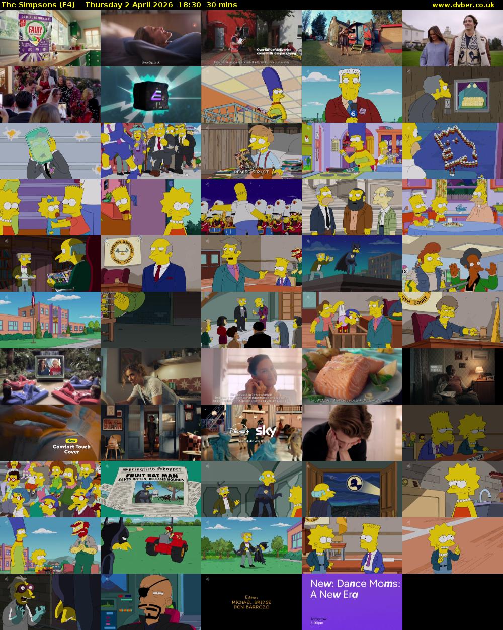 The Simpsons (E4) Thursday 2 April 2026 18:30 - 19:00