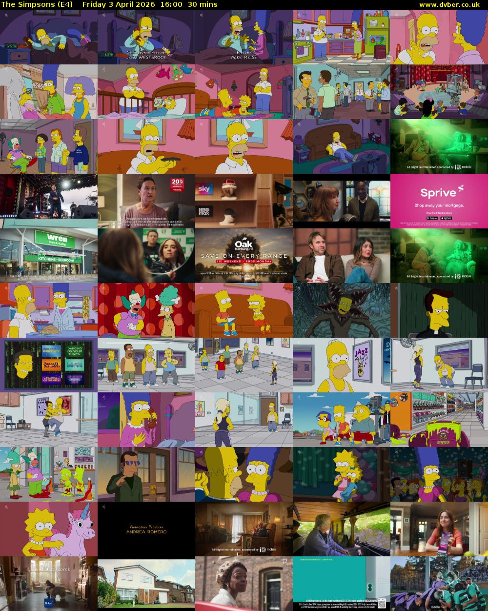 The Simpsons (E4) Friday 3 April 2026 16:00 - 16:30